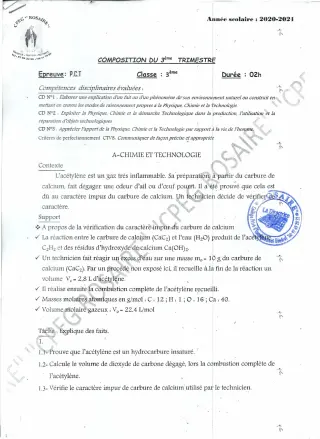 Première page de PCT 3e — 1re composition, 1er trimestre (2020-2021) · CPEG ROSAIRE