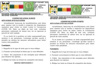 Première page de Français 4e, 4e ML — 2e évaluation sommative, 2e semestre (2019-2020) · CEG GBESSOU
