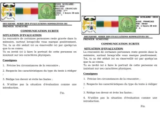 Première page de Français 5e — 2e évaluation sommative, 1er semestre (2019-2020) · CEG GBESSOU