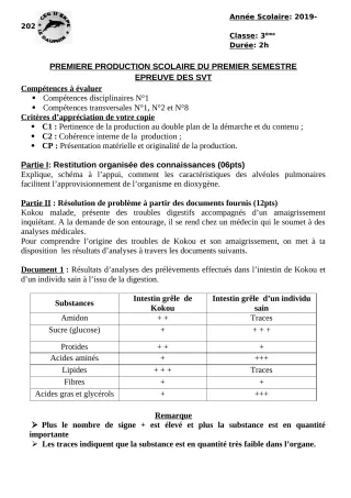 Première page de SVT 6e, 5e, 4e, 4e ML, 4e ML&MC, 3e, 3e ML — 1re production scolaire, 1er semestre (2019-2020) · CEG II EKPE