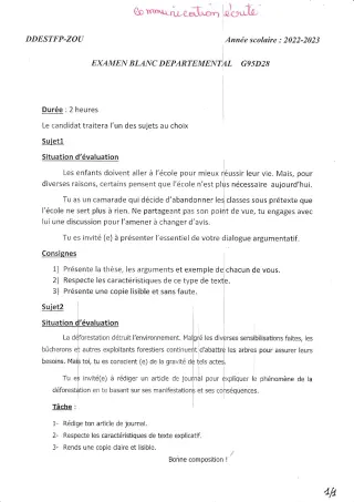 Première page de Français 3e — Composition (2022-2023) · CEG1 Abomey