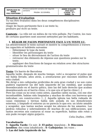 Première page de Espagnol 3e ML — 2020-2021 · CEG 1 Agatogbo