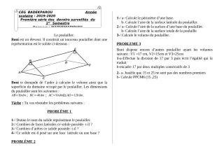 Première page de Mathématiques 5e — 1er devoir surveillé, 1er semestre (2019-2020) · CEG BADEKPAROU