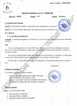 Première page de Anglais 6e — 3e trimestre (2020-2021) · CPEG ROSAIRE