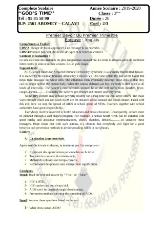 Première page de Histoire-Géographie 3e, 3e ML — 1er devoir surveillé, 1er trimestre (2019-2020) · CPEG GOD'S TIME