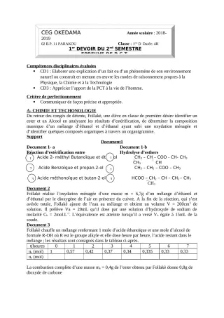 Première page de PCT 1ère D — Composition, 2e semestre (2018-2019) · CEG OKEDAMA