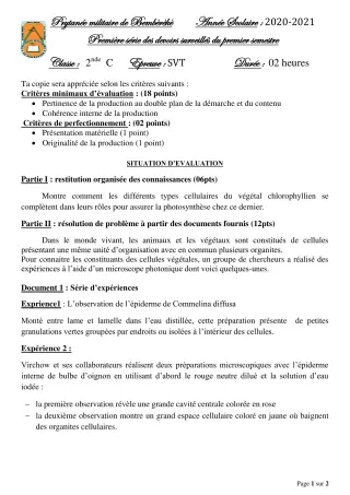 Première page de SVT 2nde C — 1er devoir surveillé, 1er semestre (2020-2021) · PMB