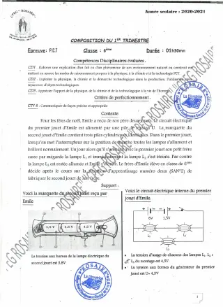 Première page de PCT 6e — 1re composition, 1er trimestre (2020-2021) · CPEG ROSAIRE