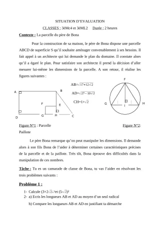 Première page de Devoir surveillé de MATHS GENE — 3e, 3e ML — CEG Ahossougbéta (2019)