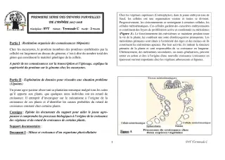 Première page de SVT Tle C — 1er devoir surveillé (2017-2018) · CEG1 Covè