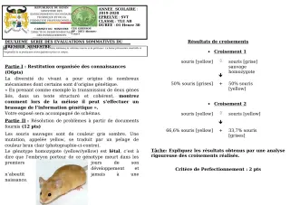 Première page de SVT Tle A1, Tle A2 — 2e évaluation sommative (2019-2020) · CEG GBESSOU
