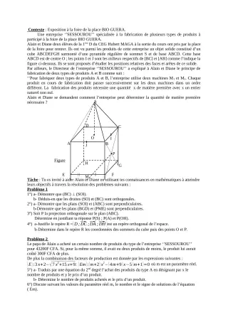 Première page de Devoir surveillé de MATHS GENE — 1ère D — CEG Tchatchou (2018)