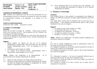 Première page de PCT 3e — Devoir surveillé, 1er semestre (2018-2019) · CEG5 DOGBO