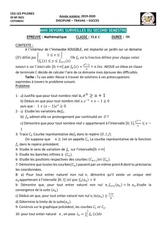 Première page de Mathématiques 6e, 5e, 4e, 4e ML, 3e, 3e ML, 2nde A & B, 2nde A1, 2nde A2, 2nde B, 2nde C, 2nde D, 1ère A1, 1ère A2, 1ère B, 1ère C, 1ère D, Tle A1, Tle A2, Tle B, Tle C, Tle D — 1er devoir surveillé,