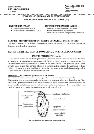 Première page de SVT 2nde D — 2e production scolaire, 1er semestre (2022-2023) · CEG LE NOKOUE