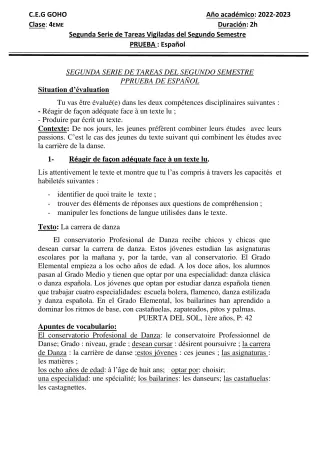 Première page de Espagnol 4e ML — 2022-2023 · CEG GOHO