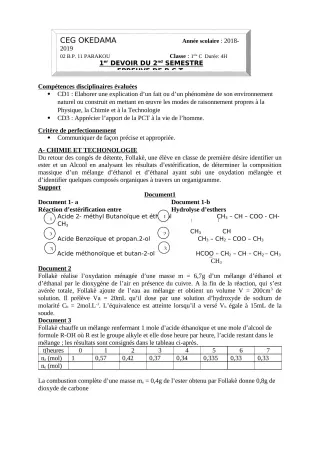 Première page de PCT 1ère C — Composition, 2e semestre (2018-2019) · CEG OKEDAMA
