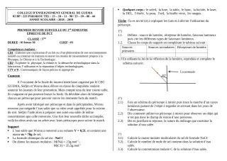 Première page de PCT 5e — 1er devoir surveillé, 2e semestre (2018-2019) · ceg guema