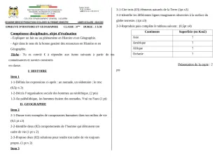 Première page de Histoire-Géographie 6e — 2e production scolaire, 1er semestre (2019-2020) · CEG1 Adjarra