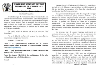Première page de Français 2nde A1, 2nde A2, 2nde B, 2nde C, 2nde D — Devoir surveillé (2017-2018) · CEG1 Covè