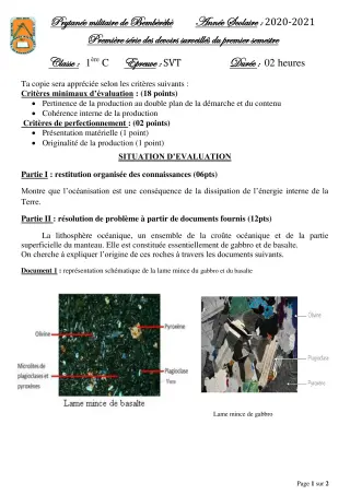 Première page de SVT 1ère C — 1er devoir surveillé, 1er semestre (2020-2021) · PMB