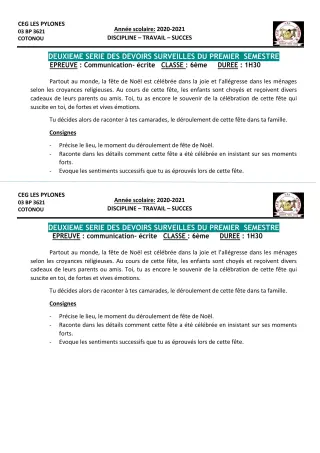 Première page de Français 6e, 5e, 4e, 4e ML, 3e, 3e ML, 2nde A & B, 2nde A1, 2nde A2, 2nde B, 2nde C, 2nde D, 1ère A1, 1ère A2, 1ère B, 1ère C, 1ère D, Tle A1, Tle A2, Tle B, Tle C, Tle D — 2e devoir surveillé, 1er se