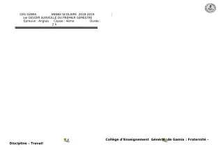Première page de Mathématiques 6e, 5e, 4e, 4e ML, 3e, 3e ML, 2nde A, 2nde D, 1ère A2, 1ère D, Tle A2, Tle D — 1er devoir surveillé, 1er semestre (2018-2019) · CEG GAMIA