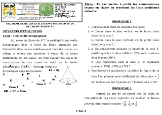 Première page de Mathématiques 4e, 4e ML — 2e évaluation sommative, 2e semestre (2019-2020) · CEG GBESSOU