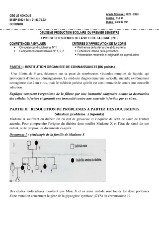 Première page de SVT Tle D — 2e production scolaire, 1er semestre (2022-2023) · CEG LE NOKOUE