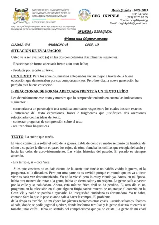Première page de Espagnol Tle A2 — 2022-2023 · CEG1 Ikpinlè