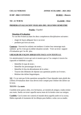 Première page de Espagnol 4e — 2021-2022 · CEG LE NOKOUE