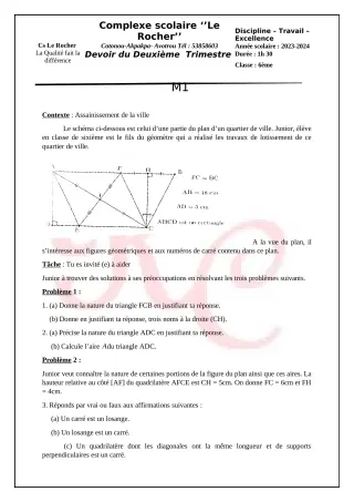 Première page de PCT 5e, 4e, 2nde D, 1ère D, Tle D — Devoir surveillé, 2e trimestre (2023-2024) · CPEG le Rocher
