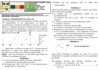 Première page de Mathématiques 5e — 1re évaluation sommative, 2e semestre (2019-2020) · CEG GBESSOU