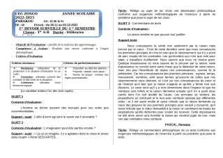 Première page de Philosophie Tle A1, Tle A2, Tle B — 1er devoir surveillé, 1er semestre (2022-2023) · CEG ZONGO