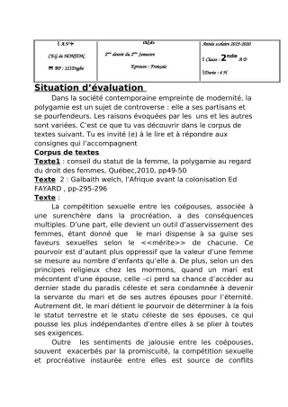Première page de Français 2nde A — 2e devoir surveillé, 2e semestre (2019-2020) · CEG Honton