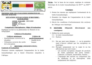 Première page de Histoire-Géographie 4e — 1re évaluation sommative, 1er semestre (2019-2020) · CEG GBESSOU