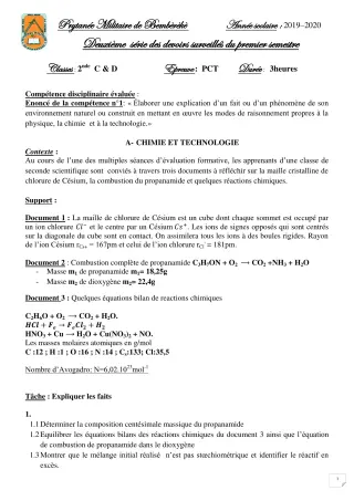 Première page de PCT 2nde C, 2nde D — 2e devoir surveillé, 1er semestre (2019-2020) · PMB