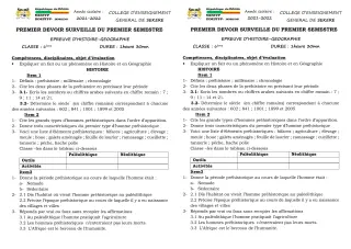 Première page de Histoire-Géographie 6e — 1er devoir surveillé, 1er semestre (2021-2022) · CEG SEKERE