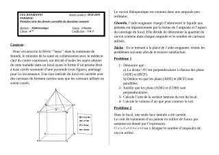 Première page de Mathématiques 4e, 4e ML — 1er devoir surveillé, 2e semestre (2018-2019) · CEG Banikanni
