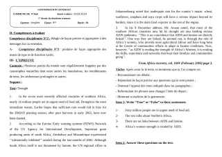 Première page de Anglais 3e, 3e ML — 1er devoir surveillé, 2e semestre (2018-2019) · CEG 2 N'DALI