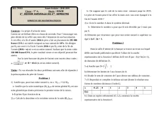 Première page de Mathématiques Tle A2 — 1er devoir surveillé, 2e semestre (2018-2019) · CEG TOUI