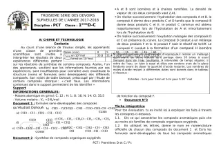 Première page de PCT 1ère C, 1ère D — 3e devoir surveillé (2017-2018) · CEG1 Covè