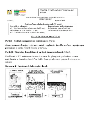 Première page de SVT 4e — 2e devoir surveillé (2022-2023) · CEG SEKERE