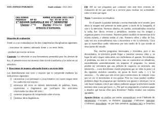Première page de Espagnol 2nde B — 1er devoir surveillé, 1er semestre (2021-2022) · CEG ZONGO