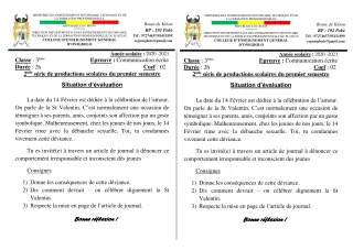 Première page de Français 3e, 3e ML — 2e production scolaire, 1er semestre (2020-2021) · CEG ONIGBOLO
