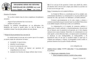 Première page de Espagnol 3e ML — 2e devoir surveillé (2017-2018) · CEG1 Covè