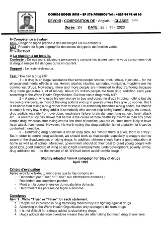 Première page de Anglais 3e — Composition (2020-2021) · CPEG Roger LAFIA