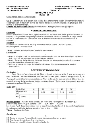Première page de PCT 4e — Composition, 2e trimestre (2019-2020) · CPEG LICA