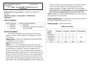 Première page de Philosophie 2nde A2, 2nde B, 1ère A2, 1ère B, Tle C, Tle D — 2e devoir surveillé, 1er semestre (2018-2019) · CEG Banikanni