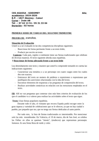 Première page de Espagnol 2nde A & B — 2019-2020 · CEG Agassa Godomey